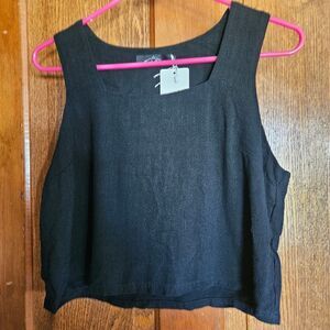 Trendy‎ Queen Black Crop Tank Top Size M Square Neck Sleeveless